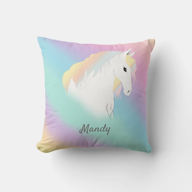 Rainbow Horse Unicorn Equestrian Girly  Cushion (Front)