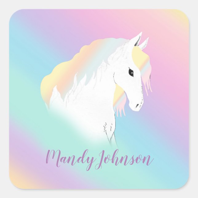 Rainbow Horse Unicorn Equestrian Girly  Square Sticker (Front)