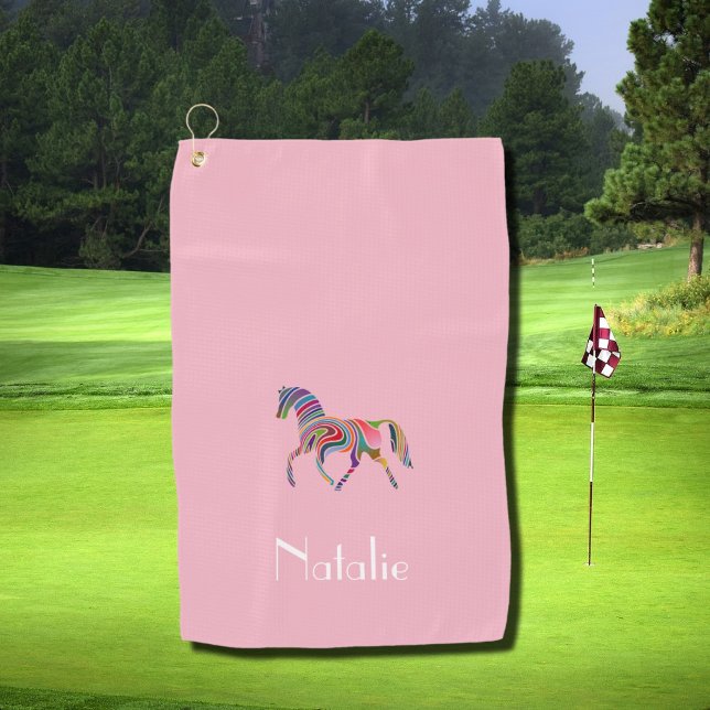 Rainbow horse  - your name golf towel (Creator Uploaded)