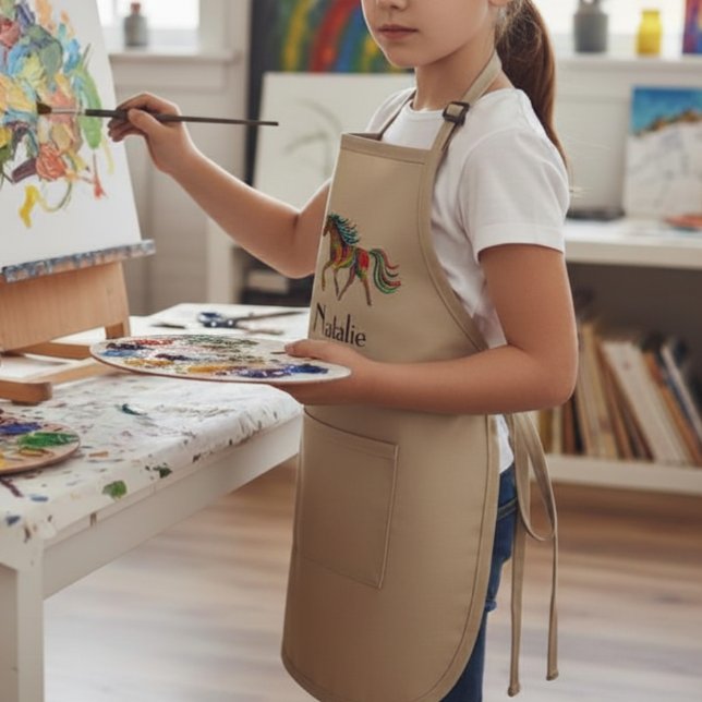 Rainbow horse  - your name  kids apron (Creator Uploaded)