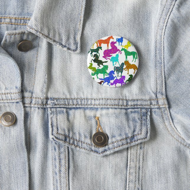 Rainbow Horses - "Dotty about Horses!" 6 Cm Round Badge (In Situ)