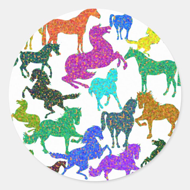 Rainbow Horses - "Dotty about Horses!" Classic Round Sticker (Front)
