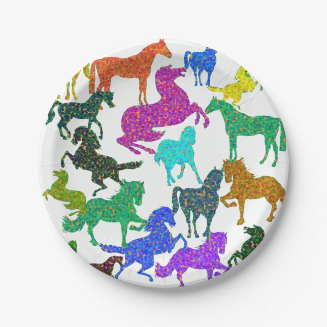 Rainbow Horses - "Dotty about Horses!" Paper Plate (Front)