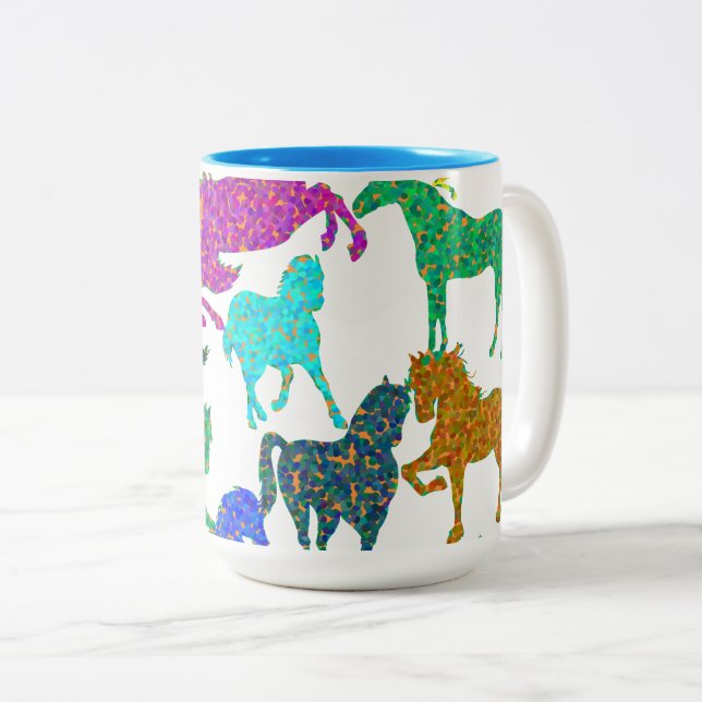 Rainbow Horses - "Dotty about Horses!" Two-Tone Coffee Mug (Front Right)