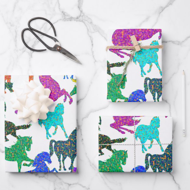 Rainbow Horses - "Dotty about Horses!" Wrapping Paper Sheet (Front)