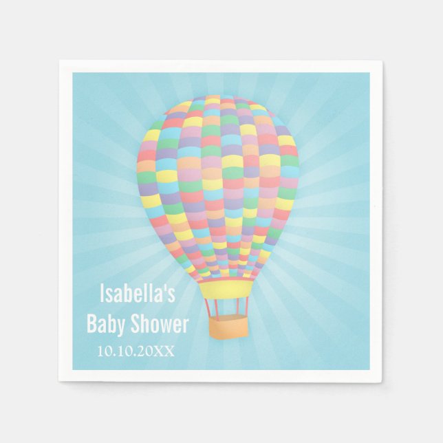 Rainbow Hot Air Balloon Baby Shower Paper Napkins (Front)