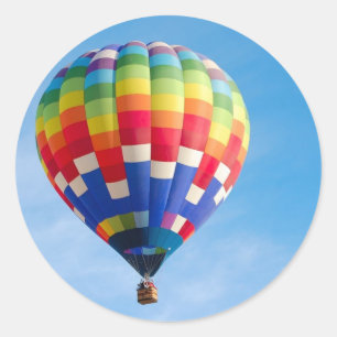 Rainbow hot air balloon classic round sticker