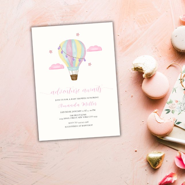 Rainbow Hot Air Balloon Cloud Star Baby Shower  Invitation (Rainbow Hot Air Balloon Cloud Star Baby Shower Invitation)