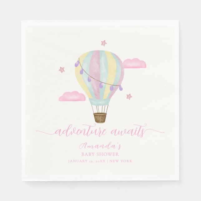 Rainbow Hot Air Balloon Cloud Star Baby Shower Napkin (Front)