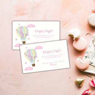 Rainbow Hot Air Balloon Diaper Raffle Baby Shower Enclosure Card