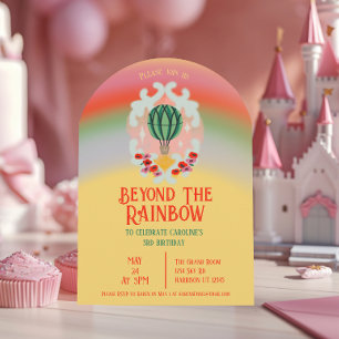 Rainbow Hot Air Balloon Kids Birthday Invitation