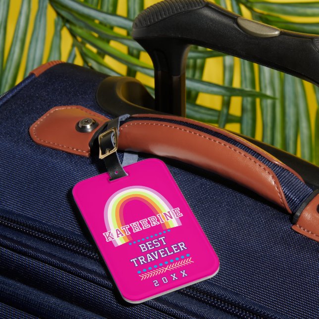 Rainbow Hot Pink Luggage Tag (Front Insitu 1)