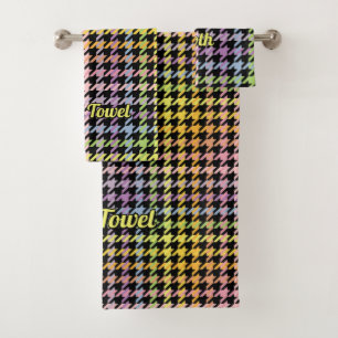 Rainbow Houndstooth Pattern Bath Towel Set