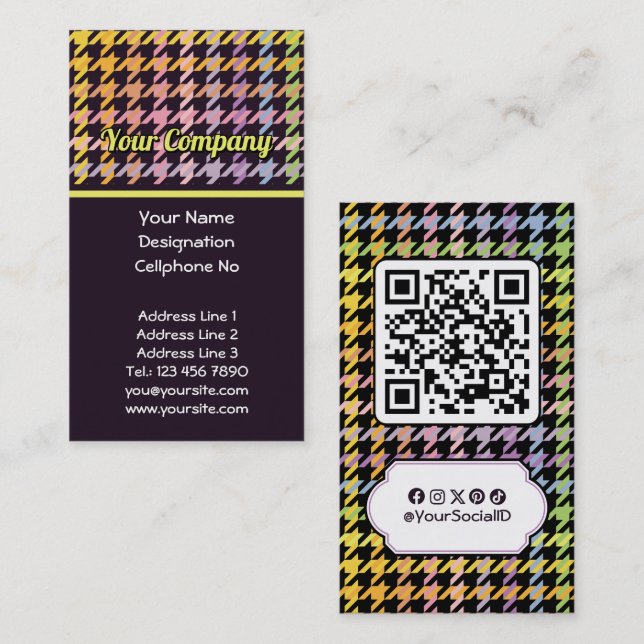 Rainbow Houndstooth Pattern Business Card (Front/Back)