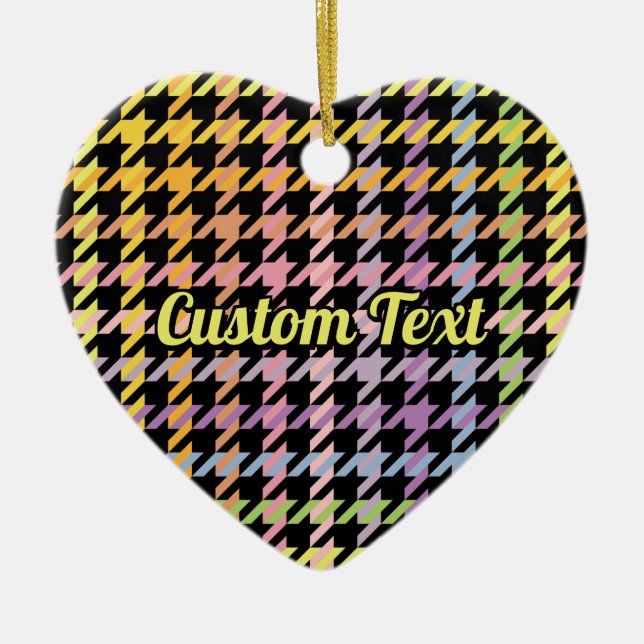 Rainbow Houndstooth Pattern Ceramic Tree Decoration (Front)