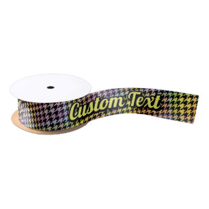 Rainbow Houndstooth Pattern Satin Ribbon