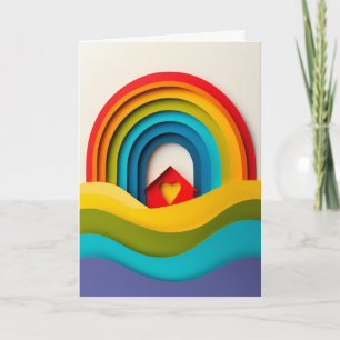 Rainbow House Paper Collage Card