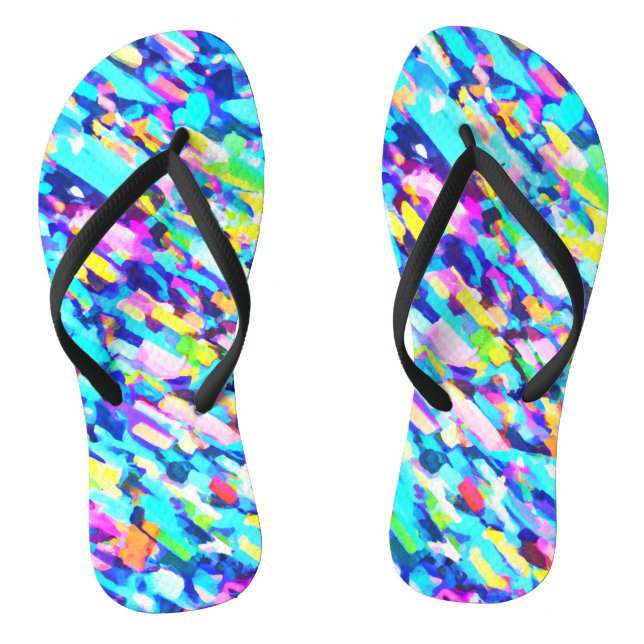 Rainbow-hued Abstract Art Flip Flops (Footbed)