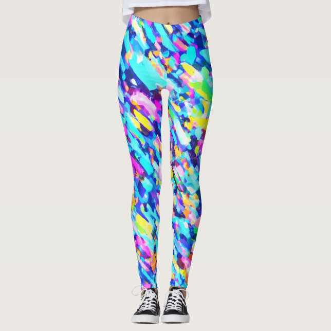 Rainbow-hued Abstract Art Leggings (Front)