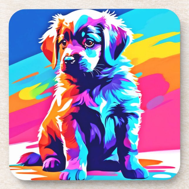 Rainbow Hued Dog Art Coaster (Front)