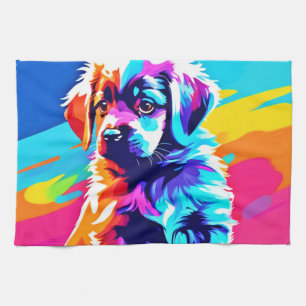 Rainbow Hued Dog Art Tea Towel