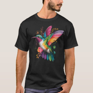 Rainbow Hummingbird Floral Botanical T-Shirt