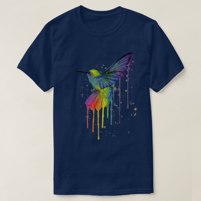 Rainbow Hummingbird Watercolor  T-Shirt (Design Front)