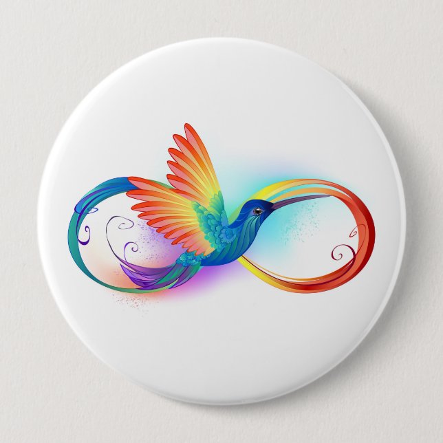 Rainbow Hummingbird with Infinity symbol 10 Cm Round Badge (Front)