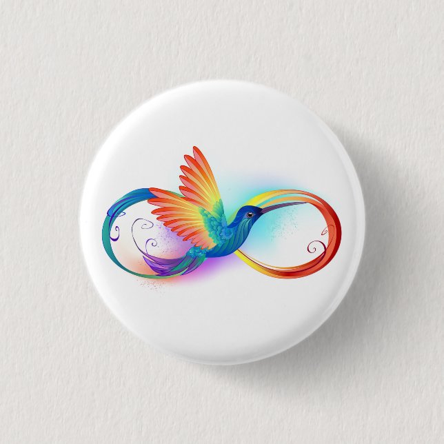 Rainbow Hummingbird with Infinity symbol 3 Cm Round Badge (Front)