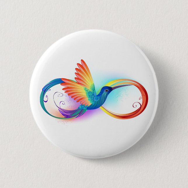 Rainbow Hummingbird with Infinity symbol 6 Cm Round Badge (Front)