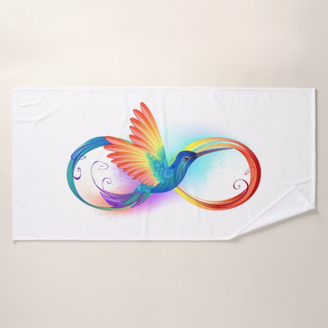 Rainbow Hummingbird with Infinity symbol Bath Towel (Bath Towel)
