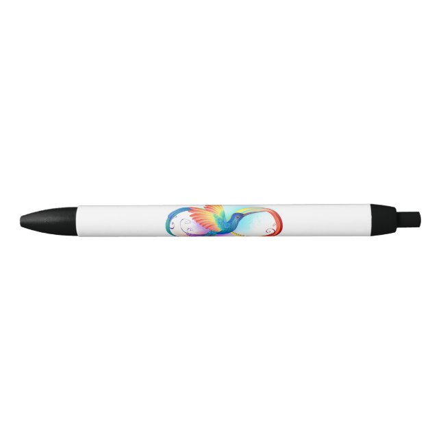 Rainbow Hummingbird with Infinity symbol Black Ink Pen (Front)