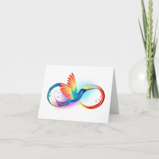 Rainbow Hummingbird with Infinity symbol Card (Front)