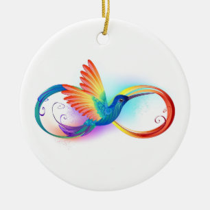 Rainbow Hummingbird with Infinity symbol Ceramic Tree Decoration