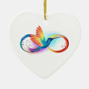 Rainbow Hummingbird with Infinity symbol Ceramic Tree Decoration