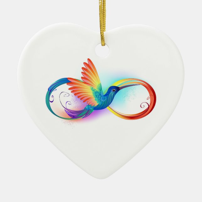 Rainbow Hummingbird with Infinity symbol Ceramic Tree Decoration (Front)