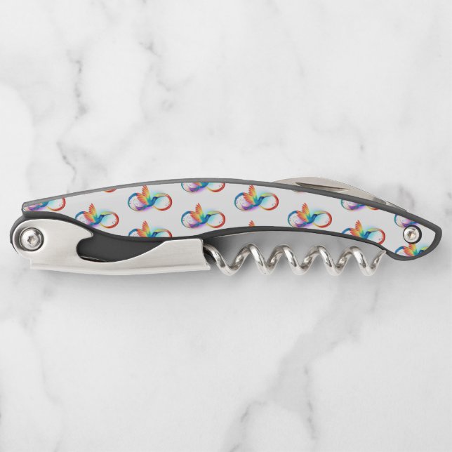 Rainbow Hummingbird with Infinity symbol Corkscrew (Front)