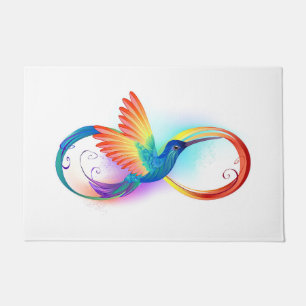 Rainbow Hummingbird with Infinity symbol Doormat