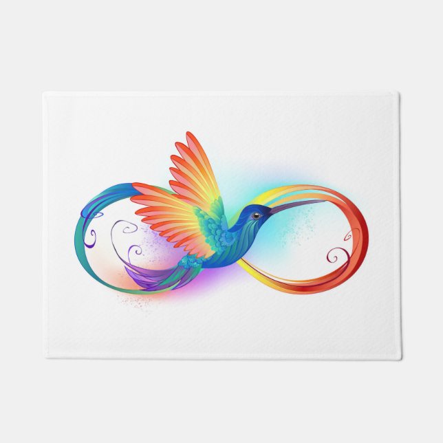Rainbow Hummingbird with Infinity symbol Doormat (Front)