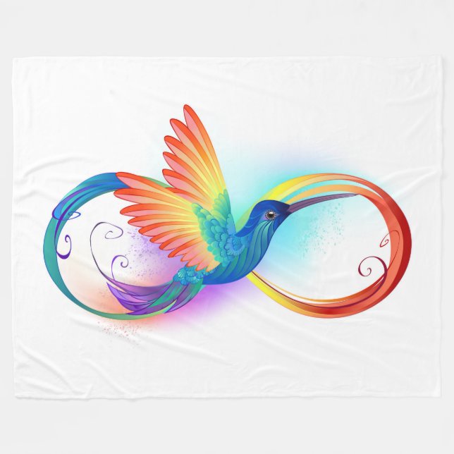 Rainbow Hummingbird with Infinity symbol Fleece Blanket (Front (Horizontal))