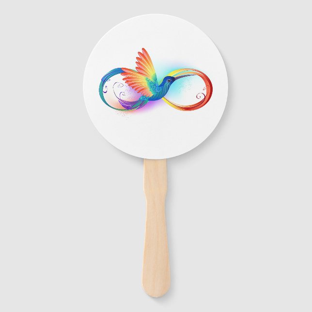 Rainbow Hummingbird with Infinity symbol Hand Fan (Front)