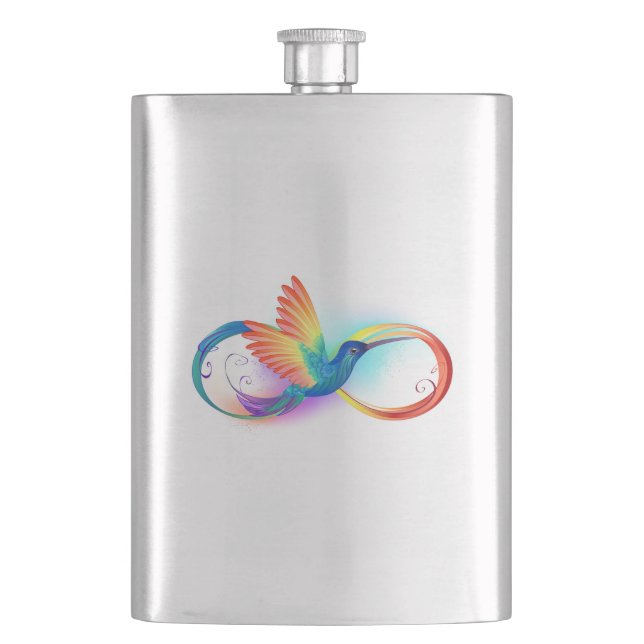 Rainbow Hummingbird with Infinity symbol Hip Flask (Front)