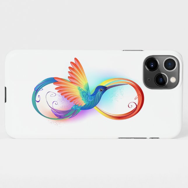 Rainbow Hummingbird with Infinity symbol iPhone Case (Back Horizontal)