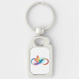 Rainbow Hummingbird with Infinity symbol Key Ring