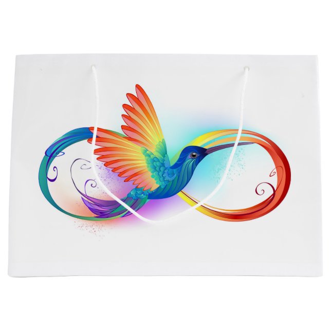 Rainbow Hummingbird with Infinity symbol Large Gift Bag (Front)