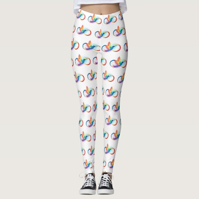 Rainbow Hummingbird with Infinity symbol Leggings (Front)