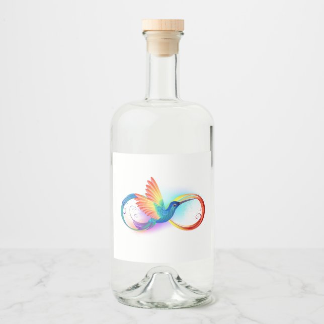 Rainbow Hummingbird with Infinity symbol Liquor Bottle Label (Front)