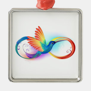 Rainbow Hummingbird with Infinity symbol Metal Tree Decoration