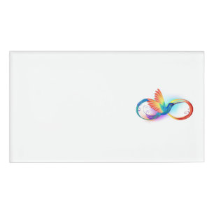 Rainbow Hummingbird with Infinity symbol Name Tag