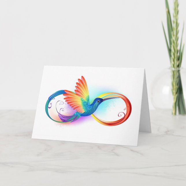 Rainbow Hummingbird with Infinity symbol Note Card (Front)